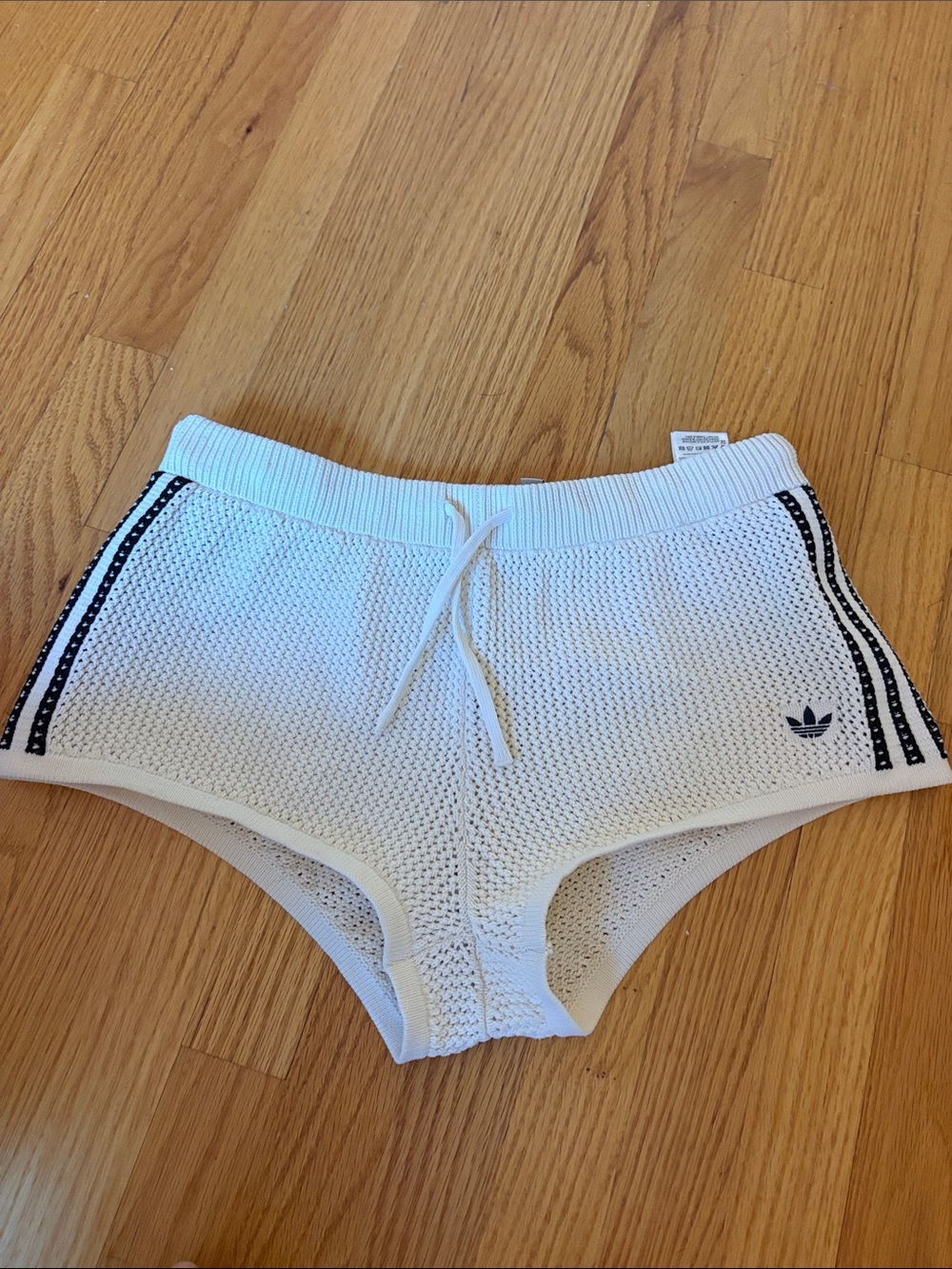 adidas White Knit Mesh Athletic Shorts with Black Side Stripes